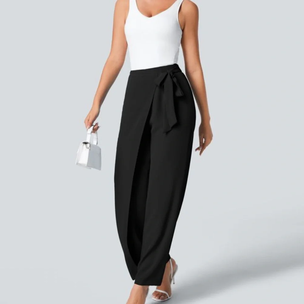 NWT HALARA High Waisted Tie Side Invisible Zipper Wide Leg Work Pants S Petite - Picture 7 of 10